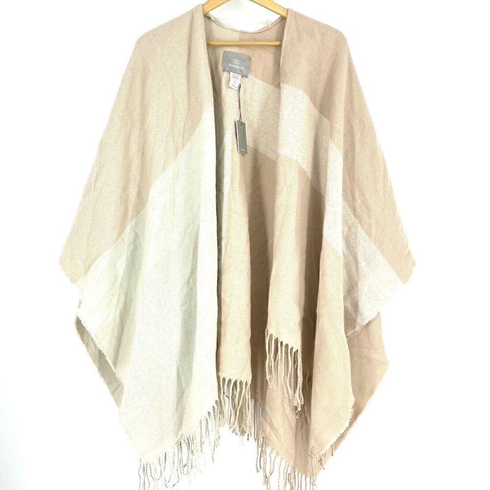 Soia & Kyo Woven Blanket Scarf Pink Cardigan Fringe Poncho Scarfigan Soft